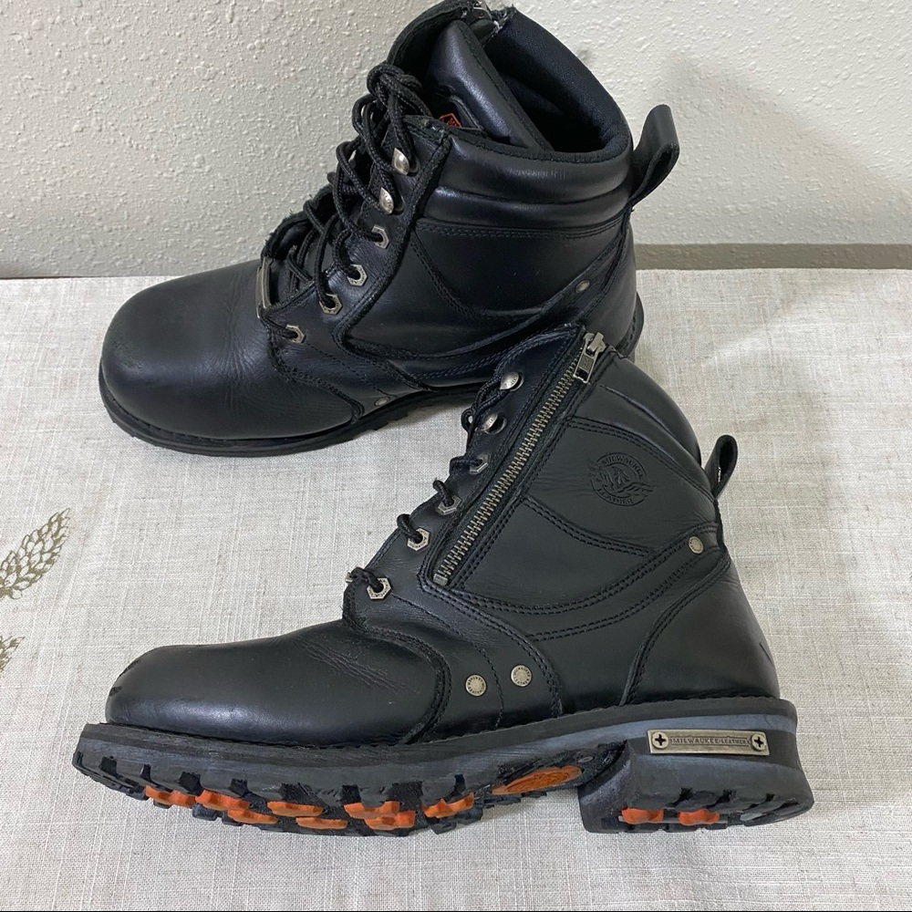 Milwaukee Leather Moto Boots 9EEEUSA Leather Black Moto Boots Side Zipper